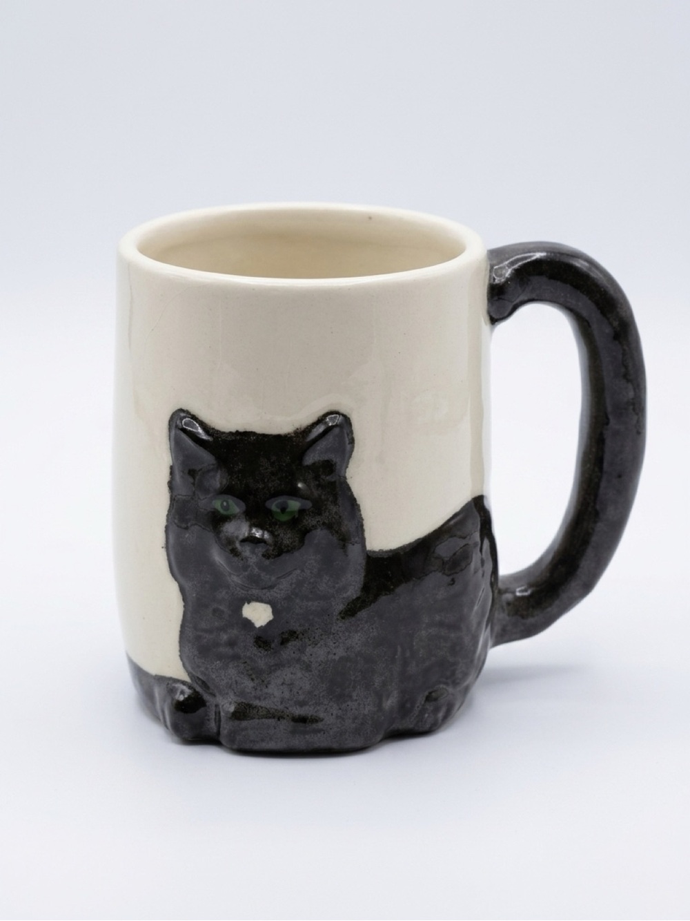 Handmade Ceramic Cat Mug with Black Cat